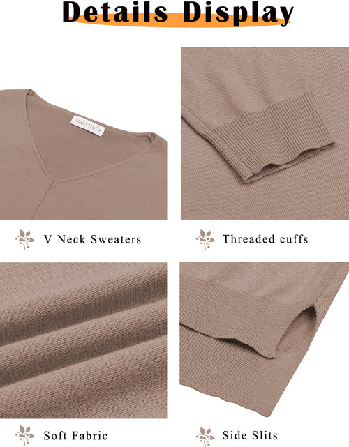 Load image into Gallery viewer, V Neck Sweaters for Women Fall Lightweight Knit Pullover Sweater Side Slits Tops
