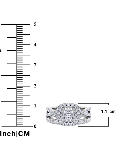 Load image into Gallery viewer, Square Diamond - Double Halo - Twisted Band - Vintage Inspired - Pave - Gothic Wedding Ring Set in 10K Black Gold
