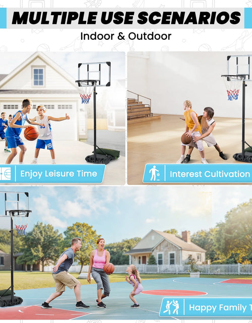 Load image into Gallery viewer, 28In Basketball Hoop Basketball Goal System Height Adjustable 5.1Ft to 7Ft Court for All Age Ranges Indoor Outdoor Use
