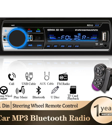 Car Radio 1 Din Stereo Player Digital Bluetooth Car MP3 Player 60Wx4 FM Radio Stereo Audio Music USB/SD with in Dash AUX Input