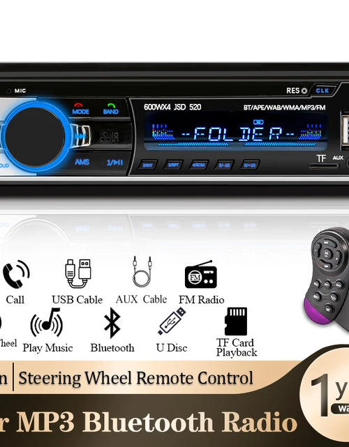 Load image into Gallery viewer, Car Radio 1 Din Stereo Player Digital Bluetooth Car MP3 Player 60Wx4 FM Radio Stereo Audio Music USB/SD with in Dash AUX Input
