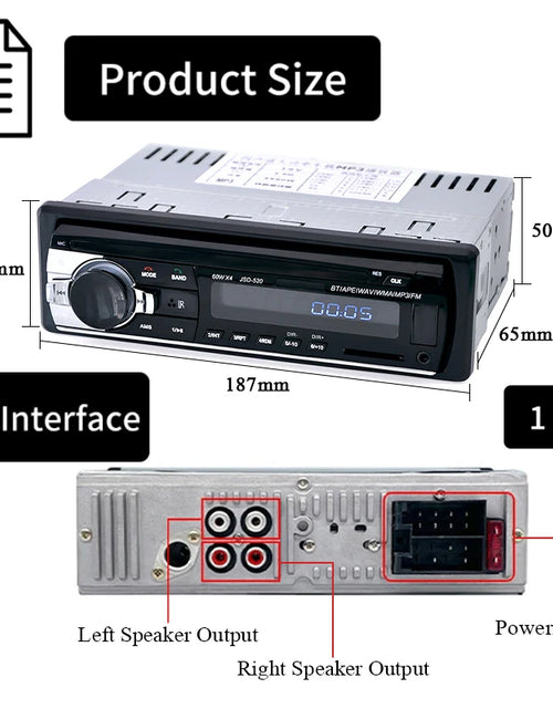 Load image into Gallery viewer, Car Radio 1 Din Stereo Player Digital Bluetooth Car MP3 Player 60Wx4 FM Radio Stereo Audio Music USB/SD with in Dash AUX Input
