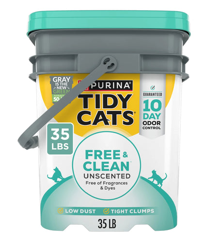 Purina  Free and Clean Clumping Cat Litter, Unscented, 35 Lb Pail
