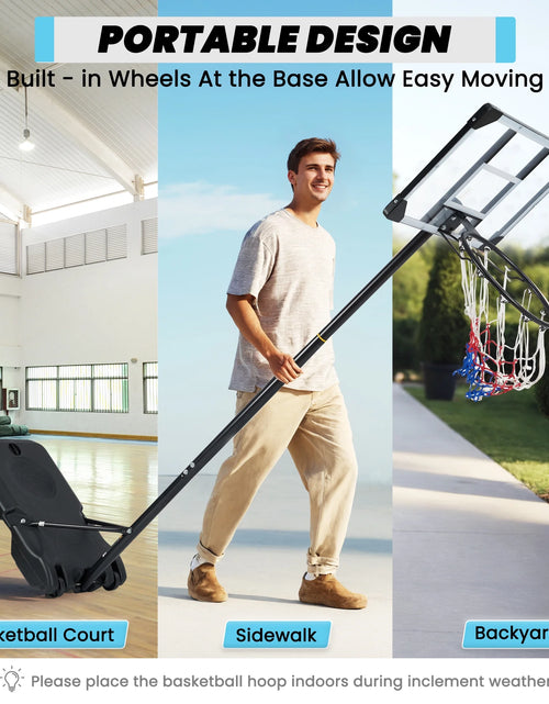 Load image into Gallery viewer, 28In Basketball Hoop Basketball Goal System Height Adjustable 5.1Ft to 7Ft Court for All Age Ranges Indoor Outdoor Use

