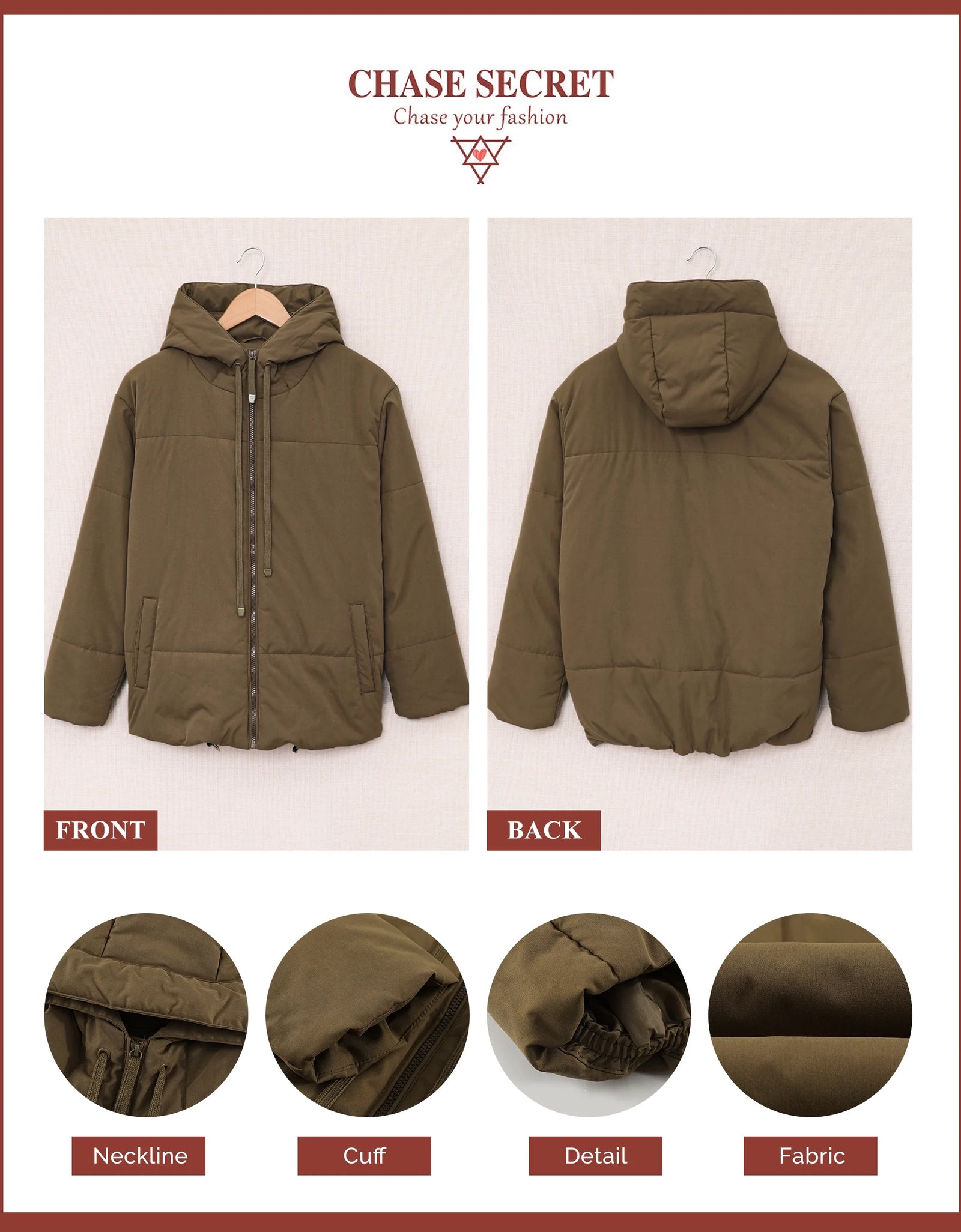 Full Zipper Puffer Jacket for Women Cropped Hooded Puffer Coat Winter Warm with Pockets Petite