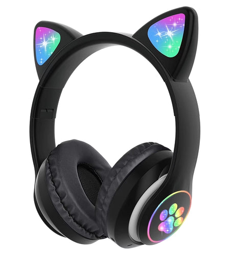 Kids Headphones, Cat Ear Wireless Headphones, LED Light up Kids Bluetooth Headphones over on Ear Black