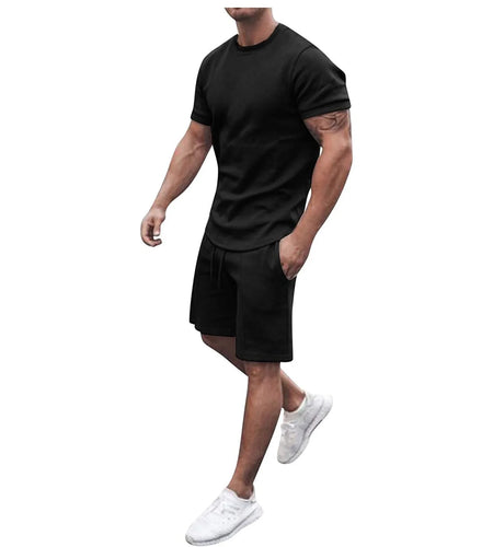 Men'S Short Sleeve T-Shirt and Shorts Set Sport Casual Crew Neck Muscle Sportswear 2 Piece Tracksuit Summer Outfits