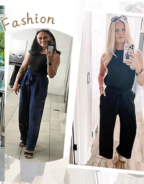Load image into Gallery viewer, Womens Wide Leg Lounge Pants with Pockets High Waisted Adjustable Tie Knot Loose Casual Trousers Dress Work Pants
