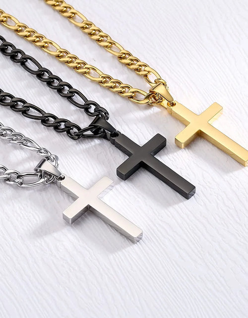 Load image into Gallery viewer, Layered Gold Cross Necklaces for Men Boys Stainless Steel Cuban Figaro Pendant Chain Set Religious Christian Birthday First Communion Easter Basket Stuffers Jewelry Gifts Him Teen Adults Kids
