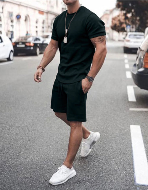 Load image into Gallery viewer, Men'S Short Sleeve T-Shirt and Shorts Set Sport Casual Crew Neck Muscle Sportswear 2 Piece Tracksuit Summer Outfits

