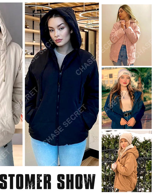 Load image into Gallery viewer, Full Zipper Puffer Jacket for Women Cropped Hooded Puffer Coat Winter Warm with Pockets Petite
