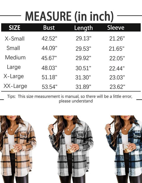 Load image into Gallery viewer, Flannel Shirts for Women Plaid Jackets Long Sleeve Shackets Womens Button down Coats Warm Blouses
