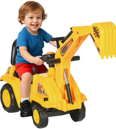 NO Power 3 in 1 Ride on Toy Excavator Digger Scooter Pulling Cart Pretend Play Construction Truck