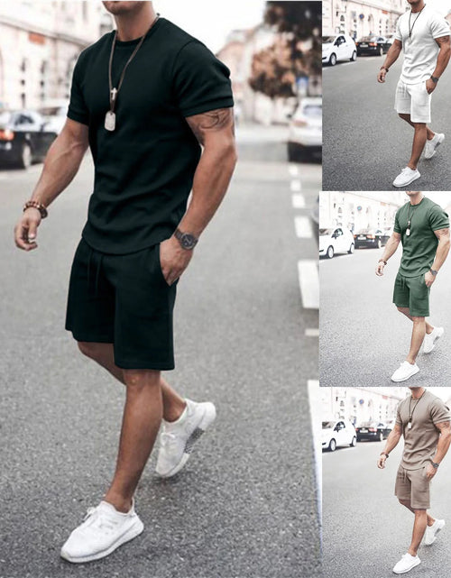 Load image into Gallery viewer, Men'S Short Sleeve T-Shirt and Shorts Set Sport Casual Crew Neck Muscle Sportswear 2 Piece Tracksuit Summer Outfits
