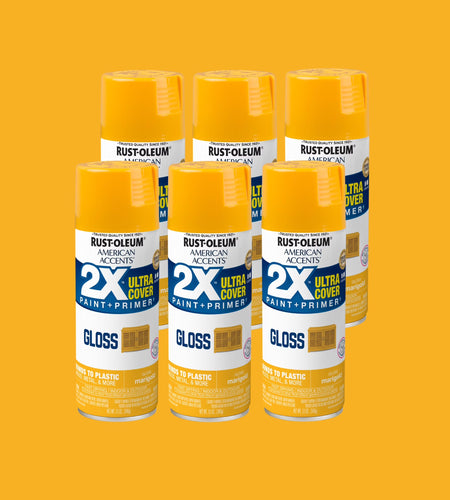 6 Pack, Marigold  American Accents 2X Ultra Cover Gloss Spray Paint-327896, 12 Oz