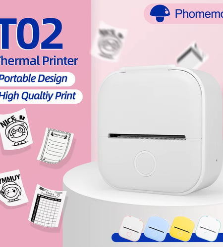 Phomemo T02 Pocket Printer Portable Thermal Printer Inkless Stickers Maker Mini Wireless Printer for Home School Office