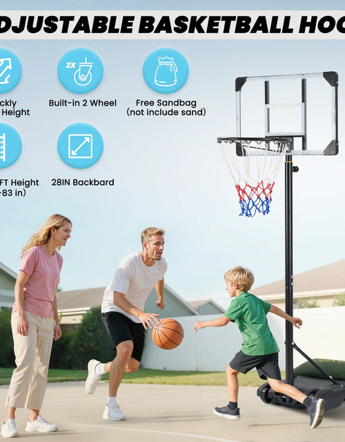 Load image into Gallery viewer, 28In Basketball Hoop Basketball Goal System Height Adjustable 5.1Ft to 7Ft Court for All Age Ranges Indoor Outdoor Use
