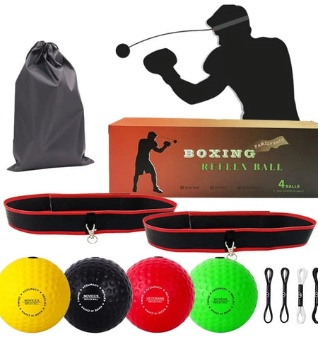 Boxing Reflex Ball Set - Includes 4 Different Balls and 2 Adjustable Headbands, Great for Reflex, Timing, Accuracy, Focus and Hand Eye Coordination Training for Boxing, MMA and Krav Mega