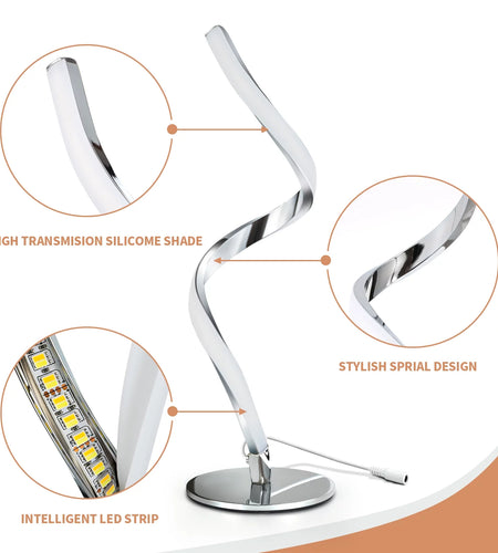 Modern Spiral Table Lamp -  Touch Control Bedside Lamp, 3 Colors & Fully Stepless Dimmable Nightstand Lamps for Bedroom, Living Room & Office(3000K 4000K 5000K)