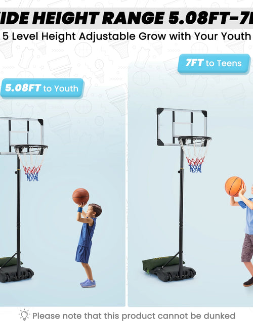 Load image into Gallery viewer, 28In Basketball Hoop Basketball Goal System Height Adjustable 5.1Ft to 7Ft Court for All Age Ranges Indoor Outdoor Use
