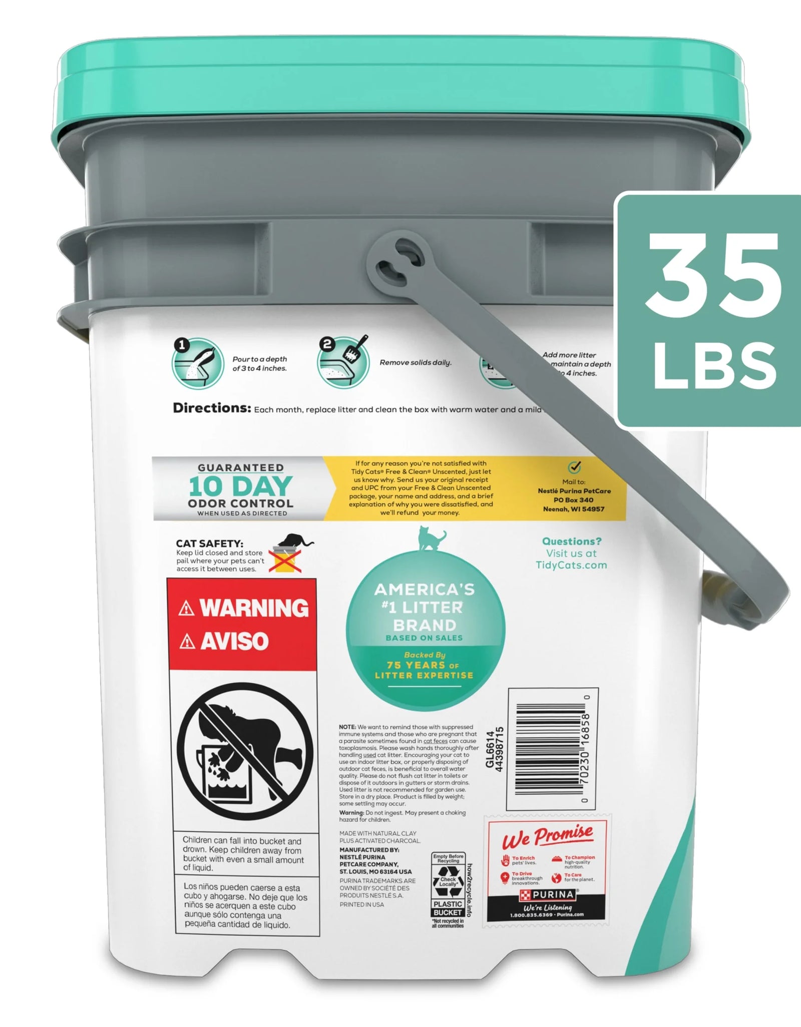 Purina  Free and Clean Clumping Cat Litter, Unscented, 35 Lb Pail