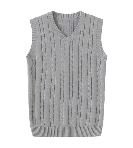 Men'S Cable Knit V Neck Relax Fit Sleeveless Knitwear Pullover Sweater Vest