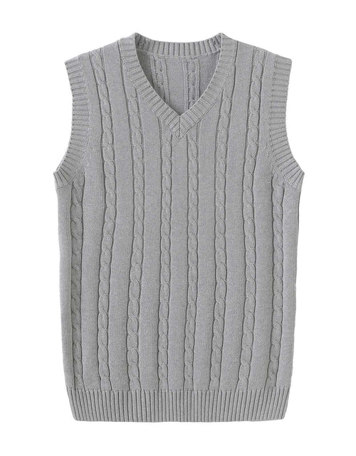 Load image into Gallery viewer, Men'S Cable Knit V Neck Relax Fit Sleeveless Knitwear Pullover Sweater Vest
