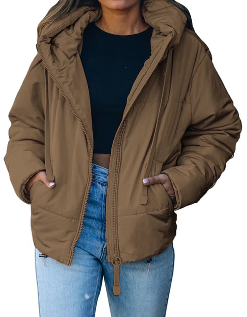 Load image into Gallery viewer, Full Zipper Puffer Jacket for Women Cropped Hooded Puffer Coat Winter Warm with Pockets Petite
